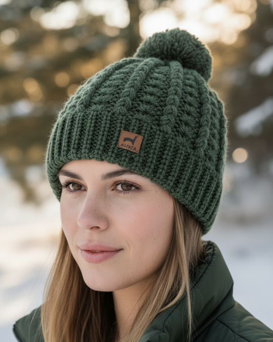 Sacred Valley green hand-knit alpaca hat