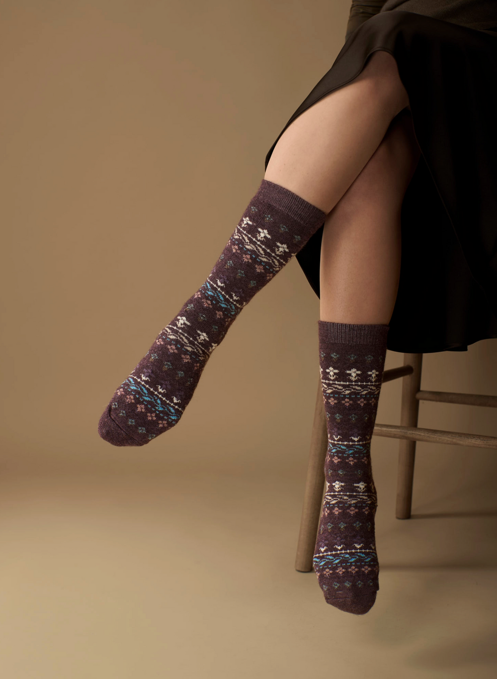 Purple Flower Alpaca Socks | Light Cushion | Crew Socks