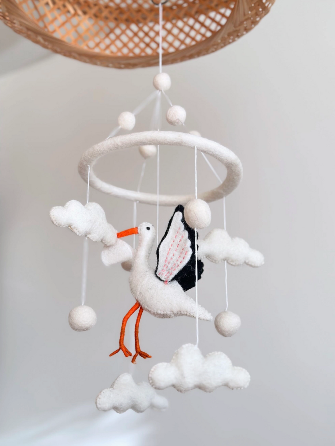 Felt Stork Baby Mobile – A Charming Welcome for Your Little One