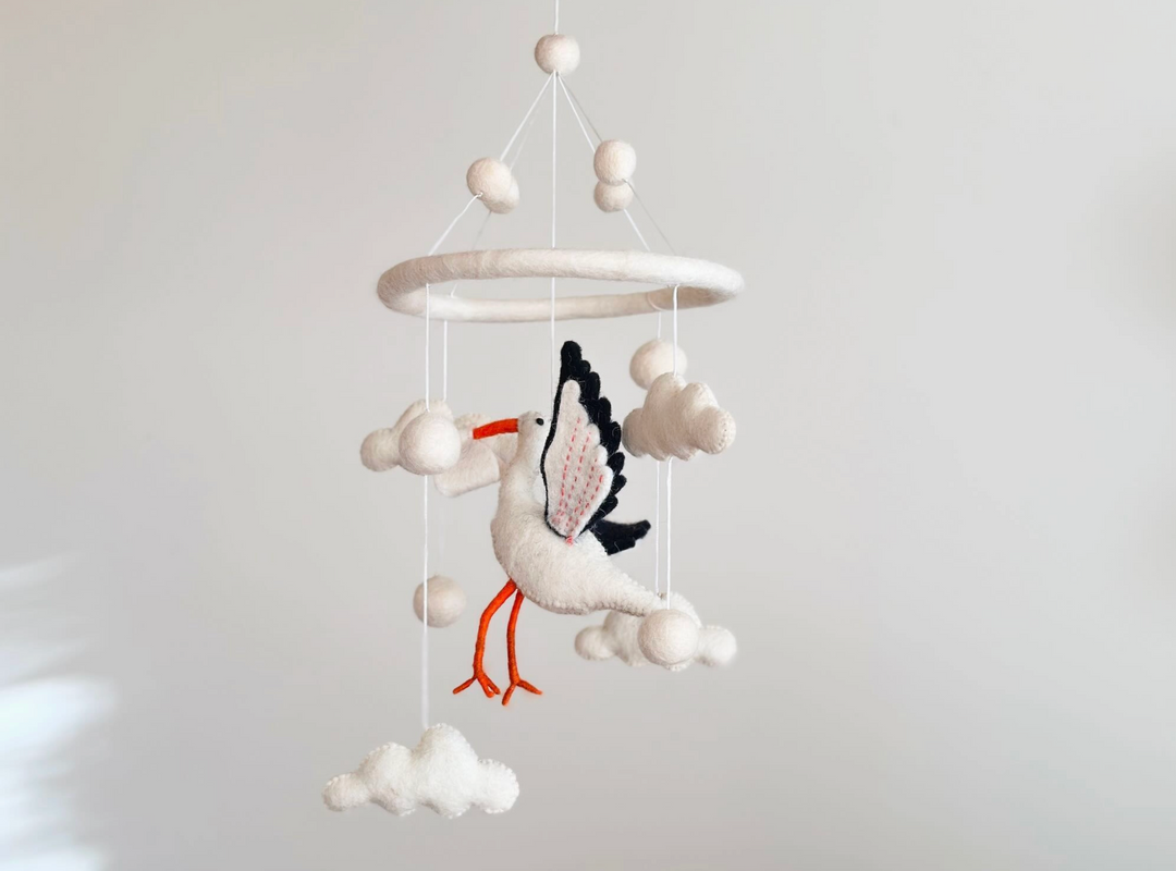 Felt Stork Baby Mobile – A Charming Welcome for Your Little One