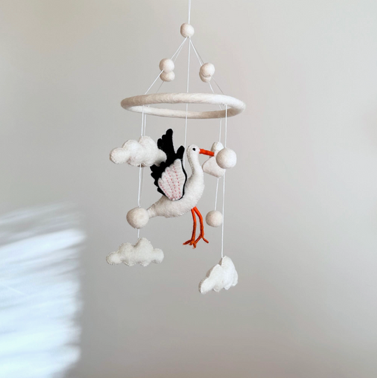 Felt Stork Baby Mobile – A Charming Welcome for Your Little One
