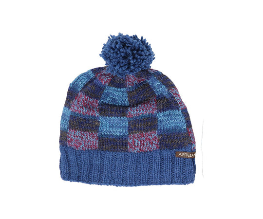 Indigo Patchwork Pom Hat