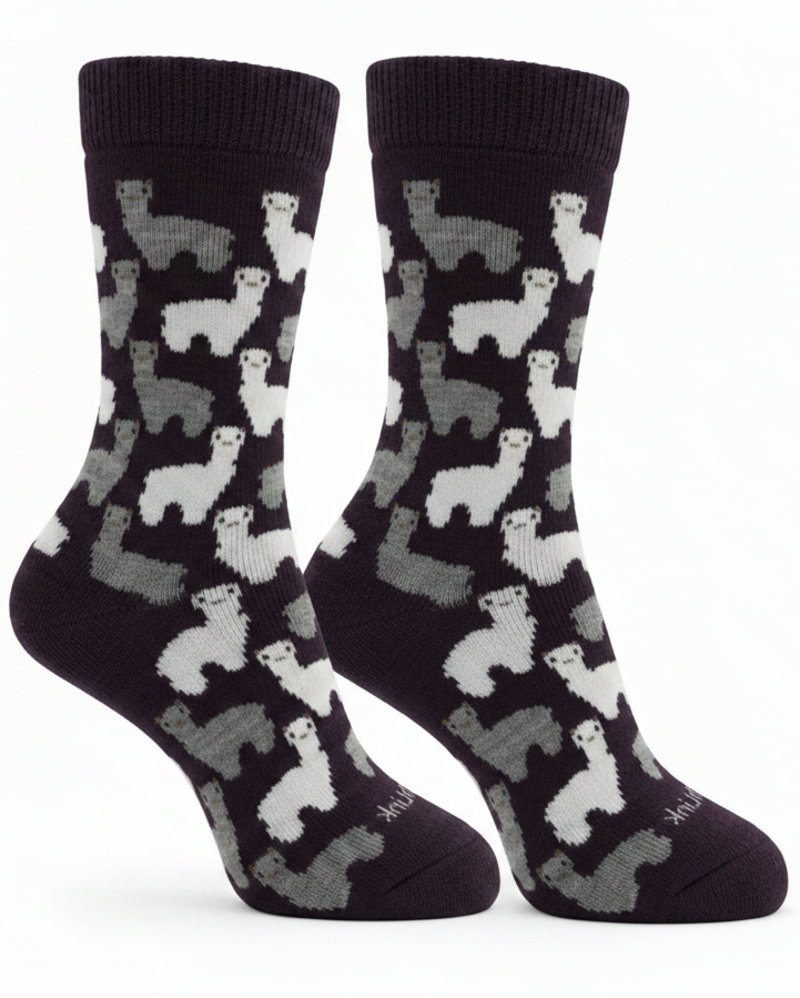 Alpaca Motif Casual Socks in Wine