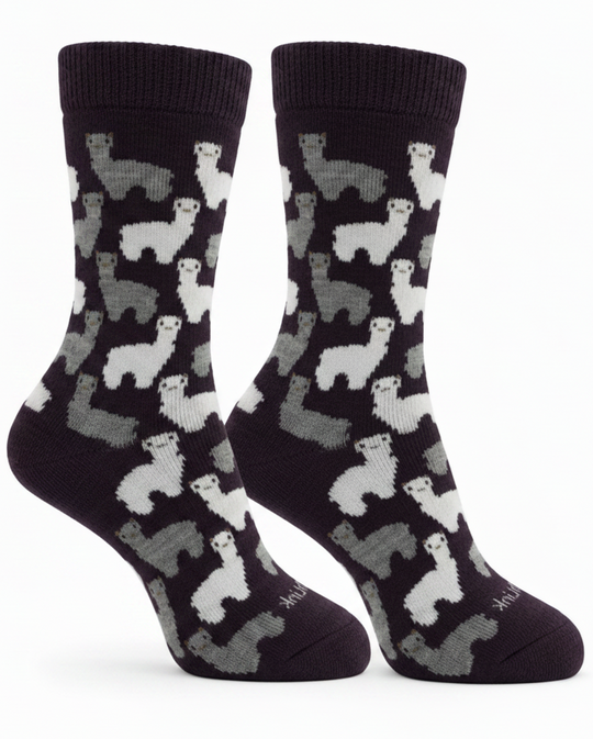 Alpaca Motif Casual Socks in Wine