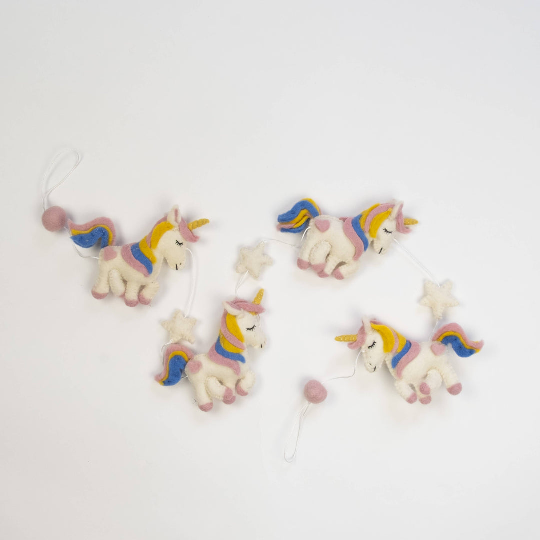Pastel Rainbow Unicorn Garland — Hand-Felted Wall Décor