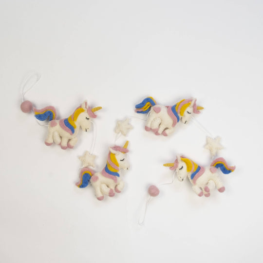 Pastel Rainbow Unicorn Garland — Hand-Felted Wall Décor