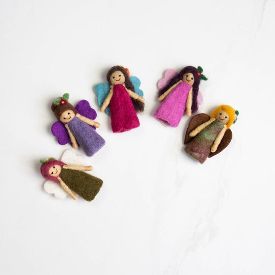 Wool felt fairy finger puppets in assorted colors