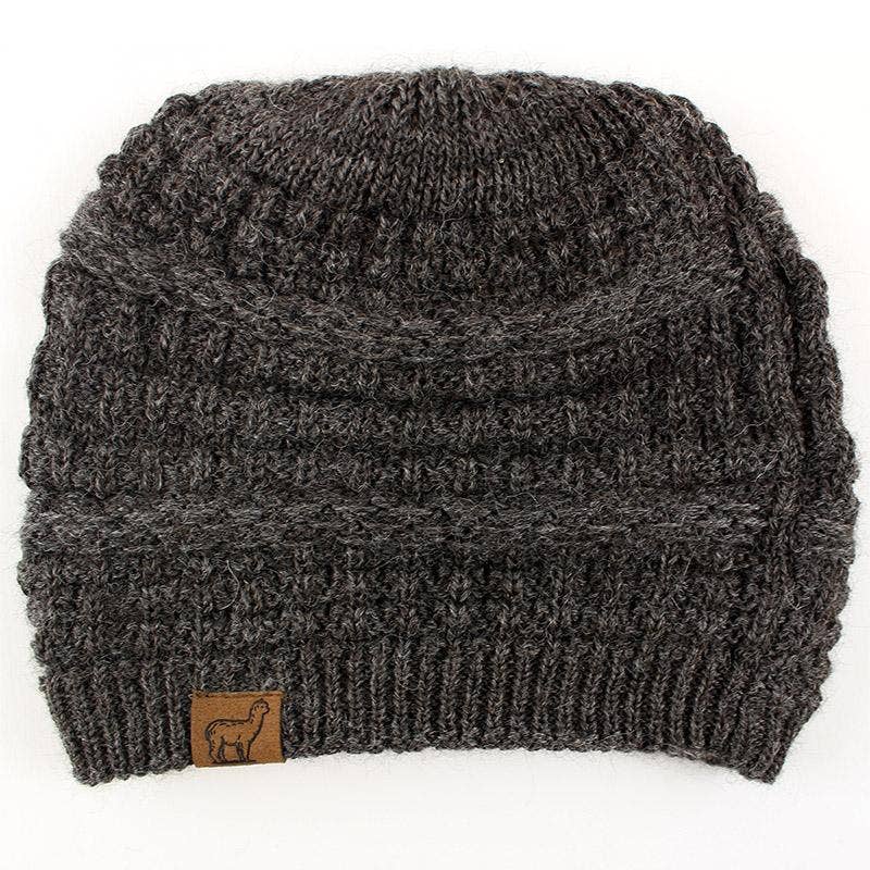 Textured alpaca slouch beanie, cable and rib knit — view 4