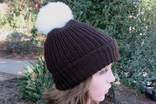100% baby alpaca channel knit pom-pom beanie — view 9