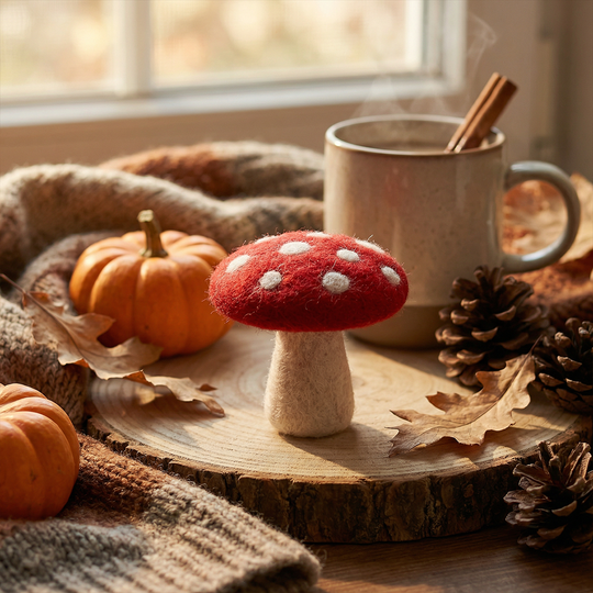 Handmade Felt Toadstool Standing Decoration - Red