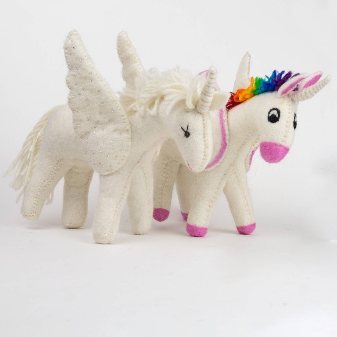 Rainbow unicorn hand-felted wool toy, alternate view