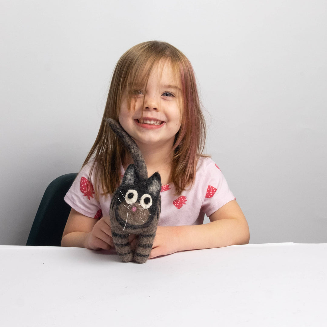 Smudge the Gray Tabby — Hand-Felted Cat