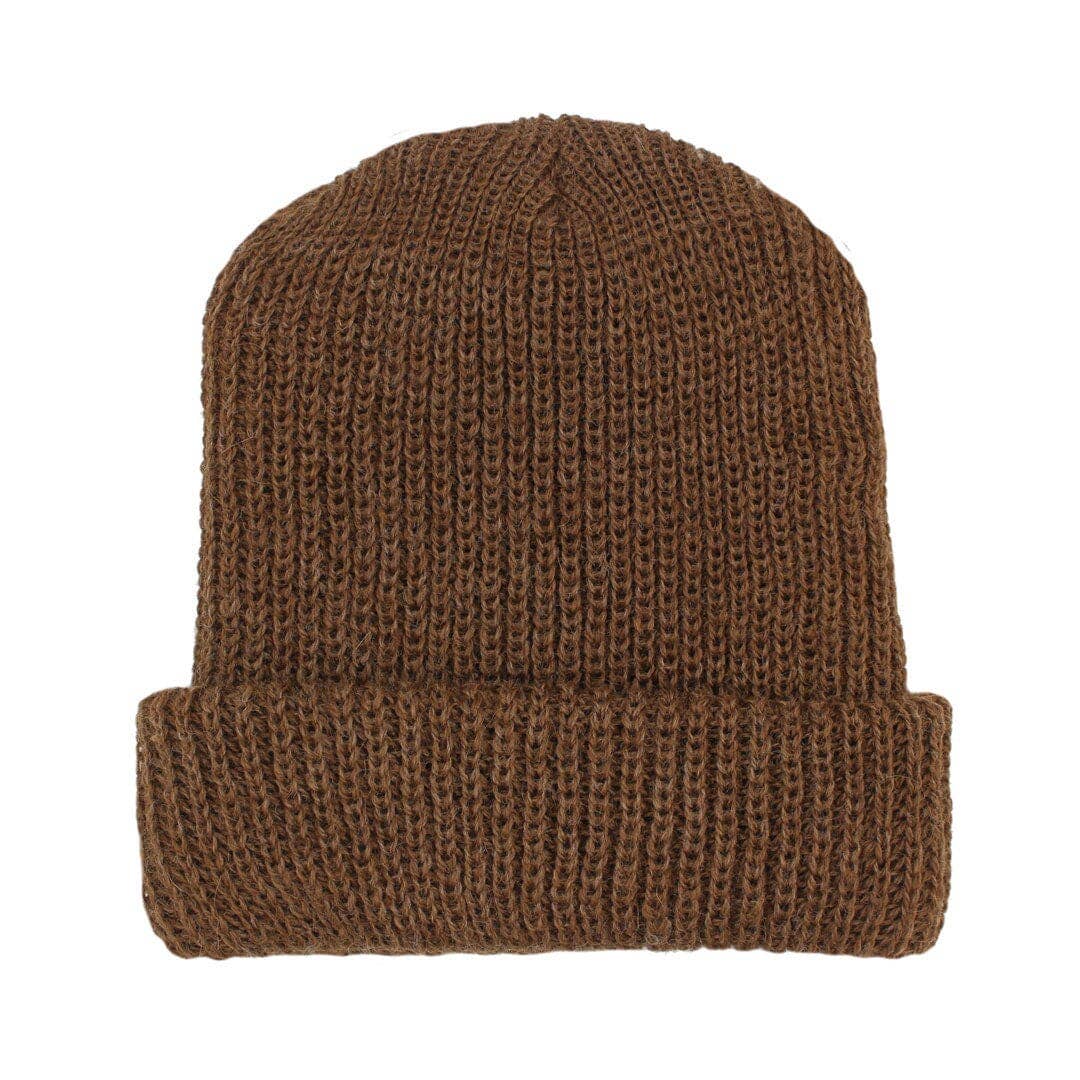 Cardigan knit alpaca beanie in fawn — view 8