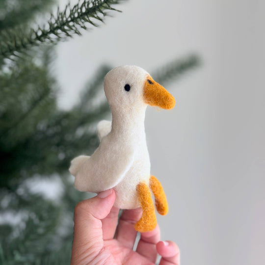 White duck needle felted wool finger puppet
