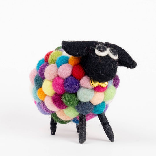 Marbles the rainbow pom-pom sheep, hand-felted wool from Enchanted Farms