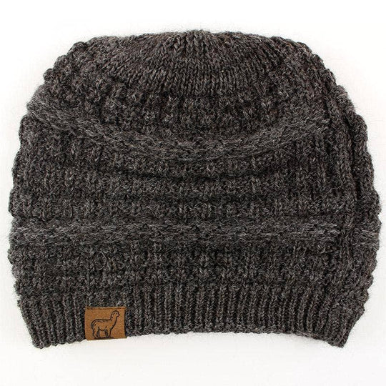 Textured alpaca slouch beanie, cable and rib knit — view 10