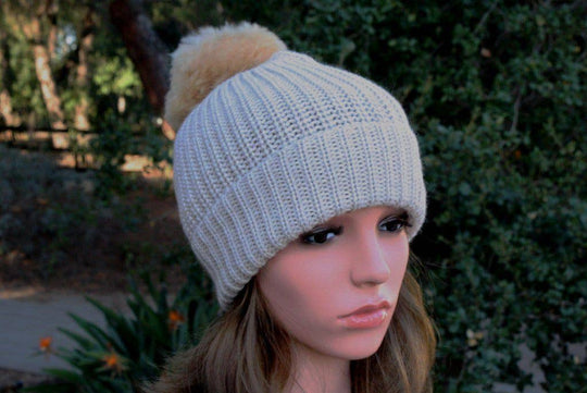 100% baby alpaca channel knit pom-pom beanie — view 10