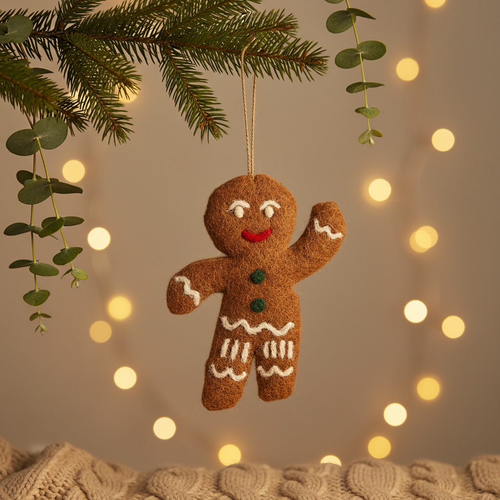 Handmade Felt Jolly Gingerbread Man Hanging Christmas Decor