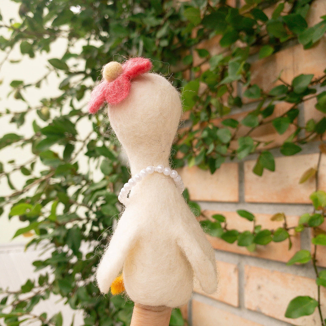 Hand-felted wool duck finger puppets, alternate view