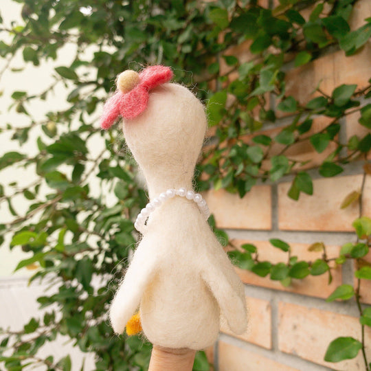 Hand-felted wool duck finger puppets, alternate view