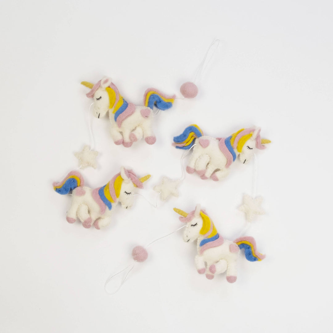 Pastel Rainbow Unicorn Garland — Hand-Felted Wall Décor