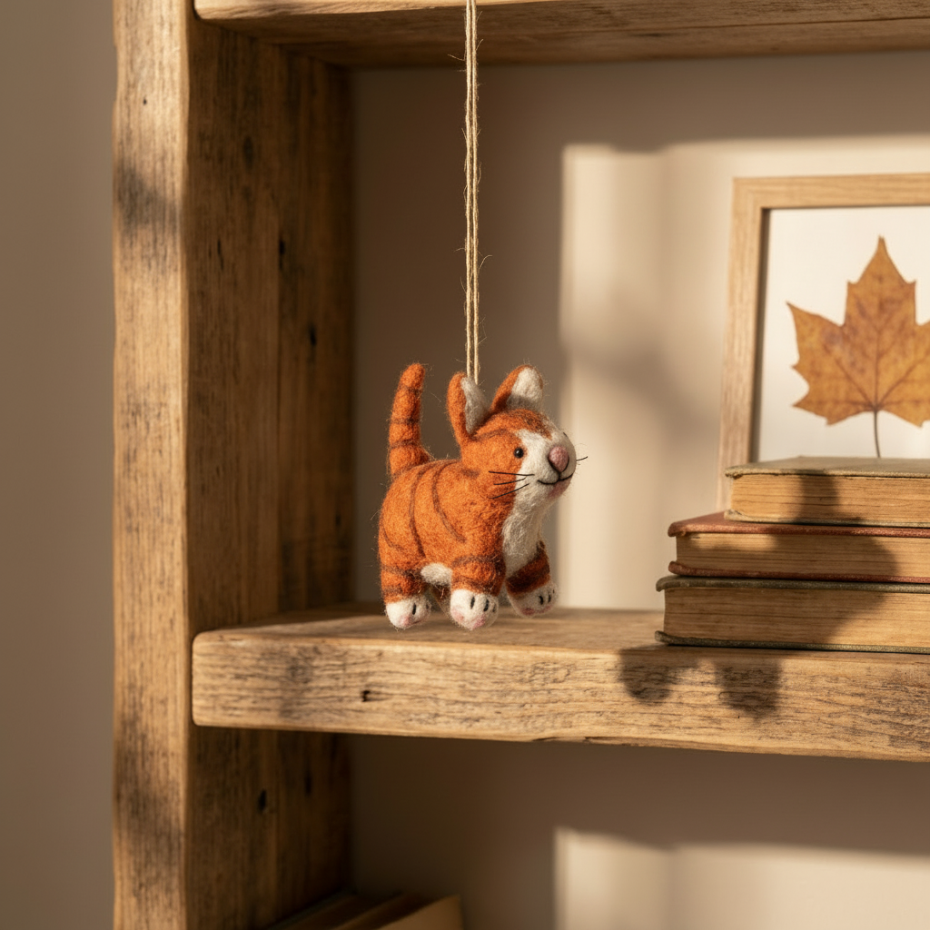 Handmade Felt Colin the Cat Hanging Decoration