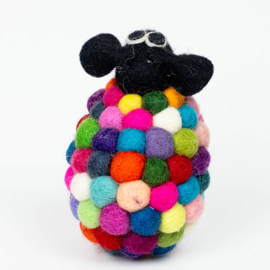 Marbles the rainbow pom-pom sheep, alternate view