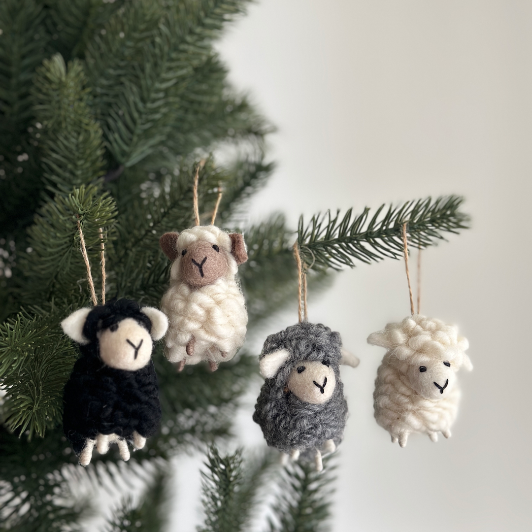 Mini Sheep Ornament — Hand-Felted | Gray or Brown