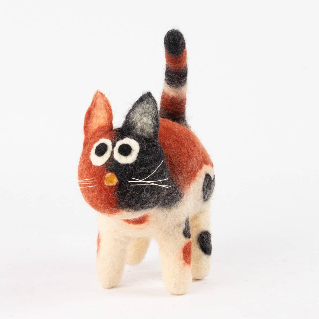 Cat toy — Patches the calico in ginger, black and cream, hand-felted wool, fair trade