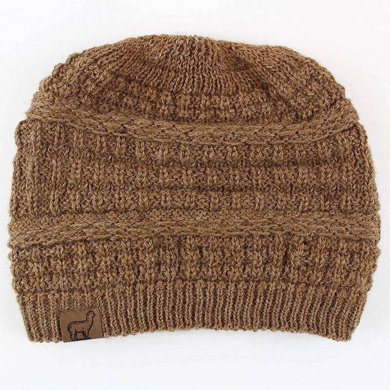 Textured alpaca slouch beanie, cable and rib knit — view 9