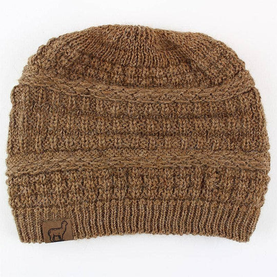 Textured alpaca slouch beanie, cable and rib knit — view 9