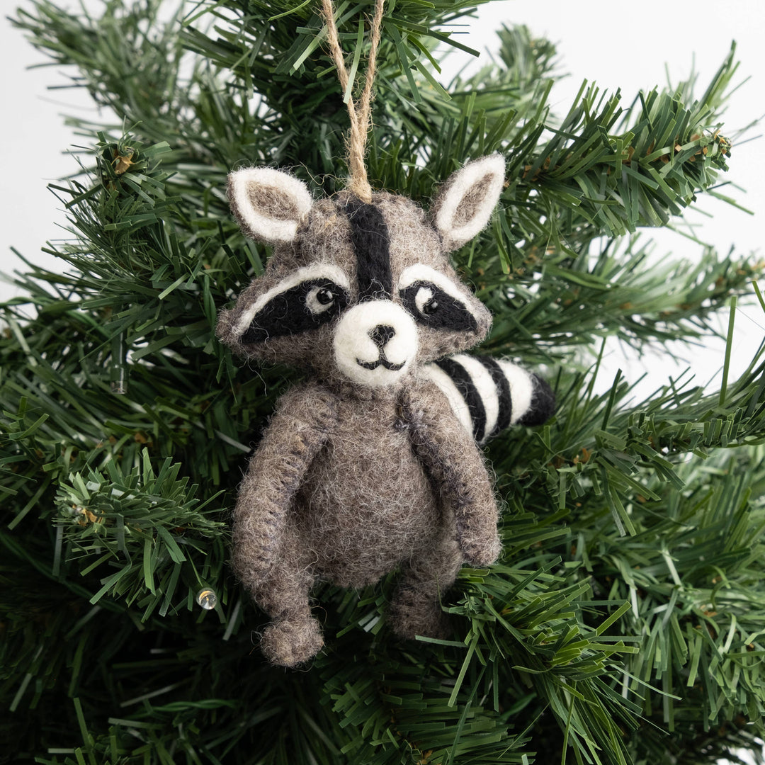 Raccoon Ornament — Hand-Felted Woodland Décor
