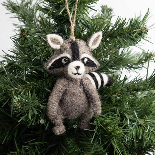 Raccoon Ornament — Hand-Felted Woodland Décor