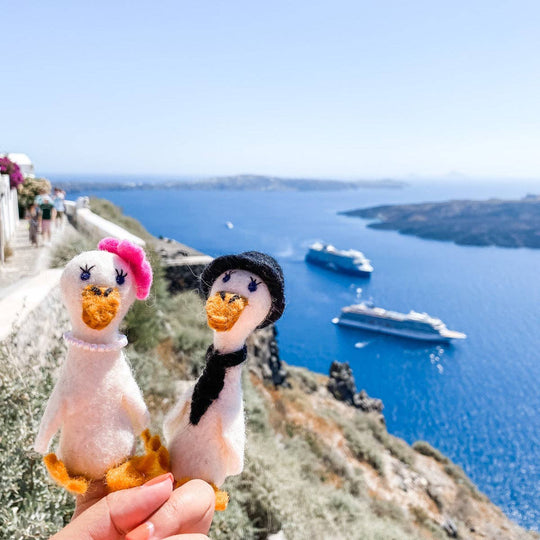 Hand-felted wool duck finger puppets, alternate view