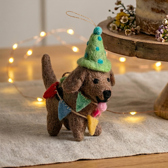 Handmade Felt Party Pooch Hanging Dog Decoration