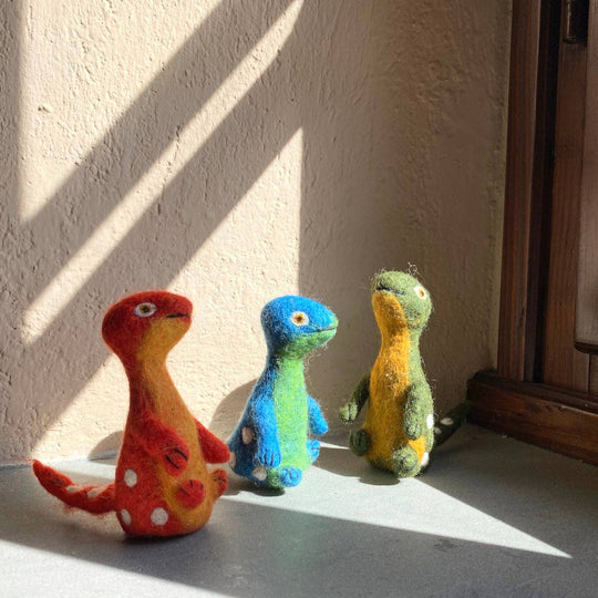 Dinosaur needle felted wool finger puppet