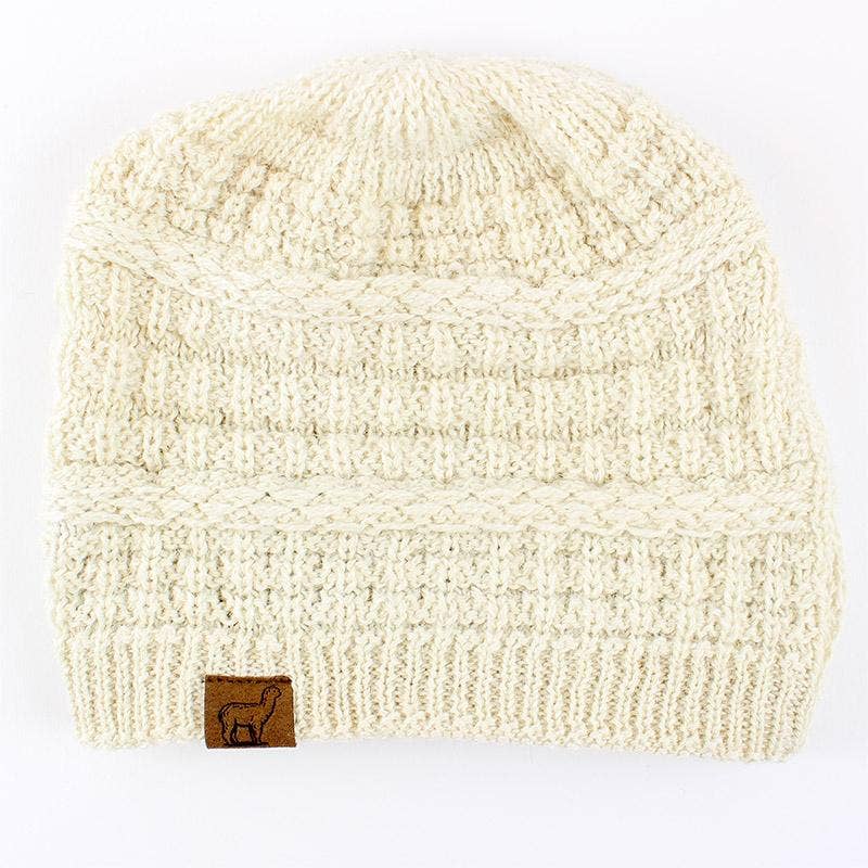 Textured alpaca slouch beanie, cable and rib knit — view 11