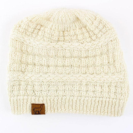 Textured alpaca slouch beanie, cable and rib knit — view 11