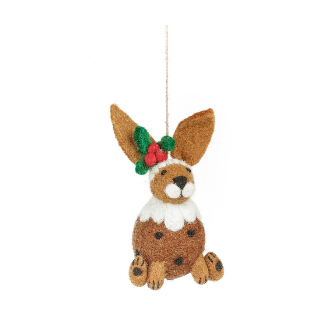 Handmade Felt Christmas Pudding Hare Hanging Decoration