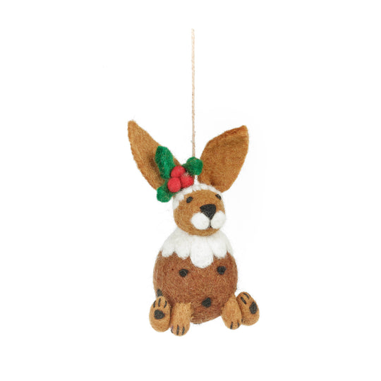 Handmade Felt Christmas Pudding Hare Hanging Decoration