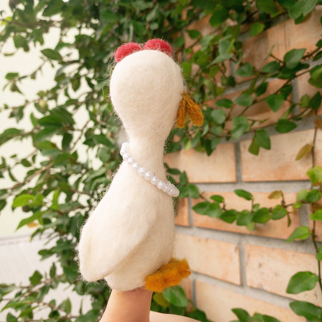 Hand-felted wool duck finger puppets, alternate view
