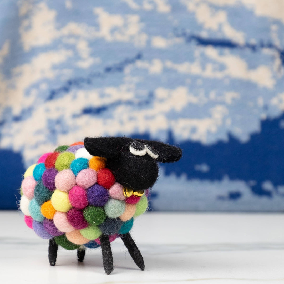 Marbles the rainbow pom-pom sheep, alternate view