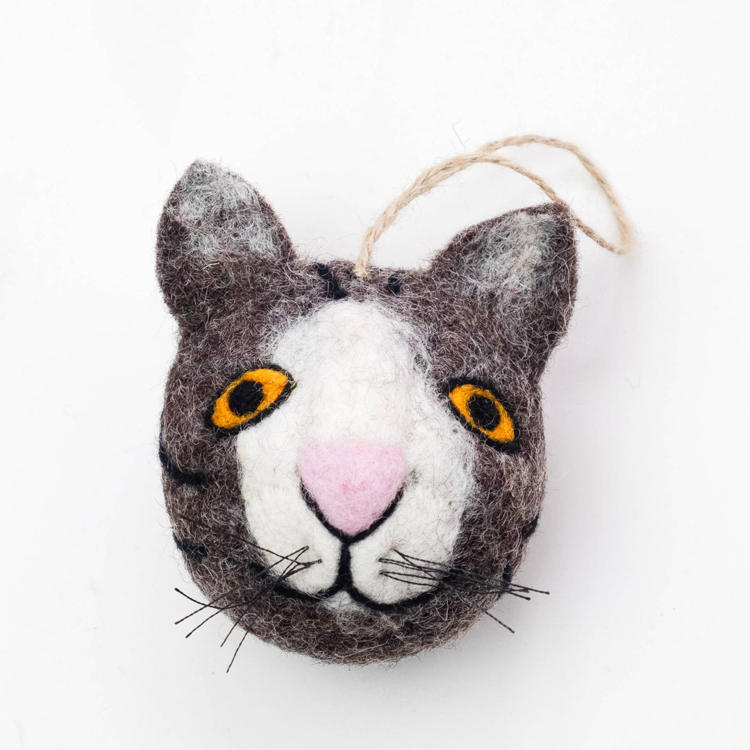 Cat Face Ornament — Hand-Felted, Assorted