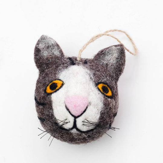 Cat Face Ornament — Hand-Felted, Assorted