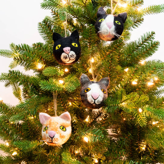 Cat Face Ornament — Hand-Felted, Assorted