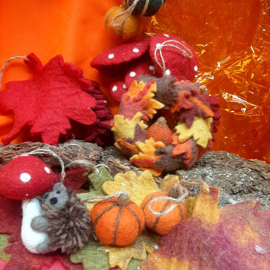 Handmade Felt Toadstool Hedgehog Hanging Decoration