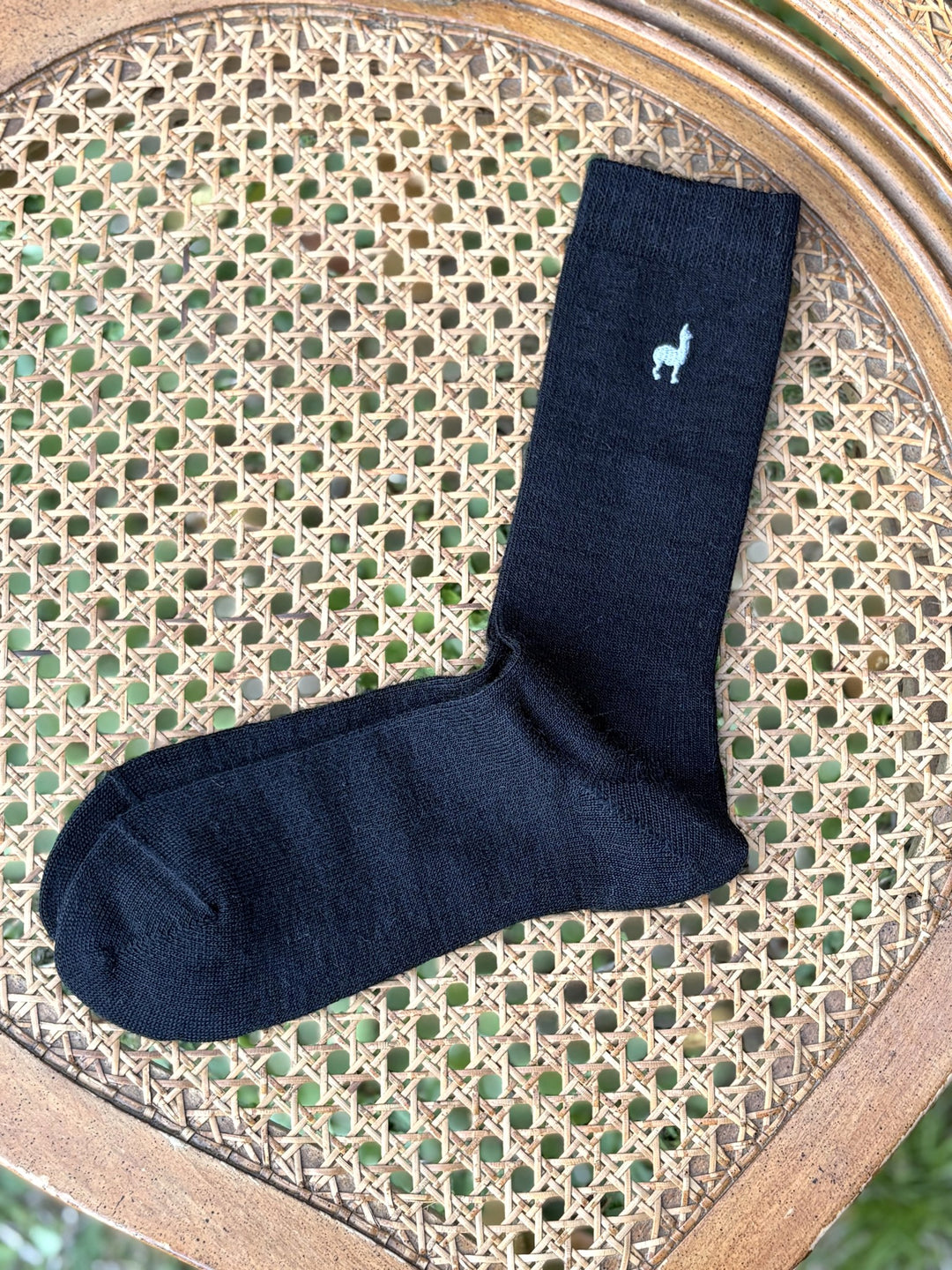Embroidered alpaca dress sock in black