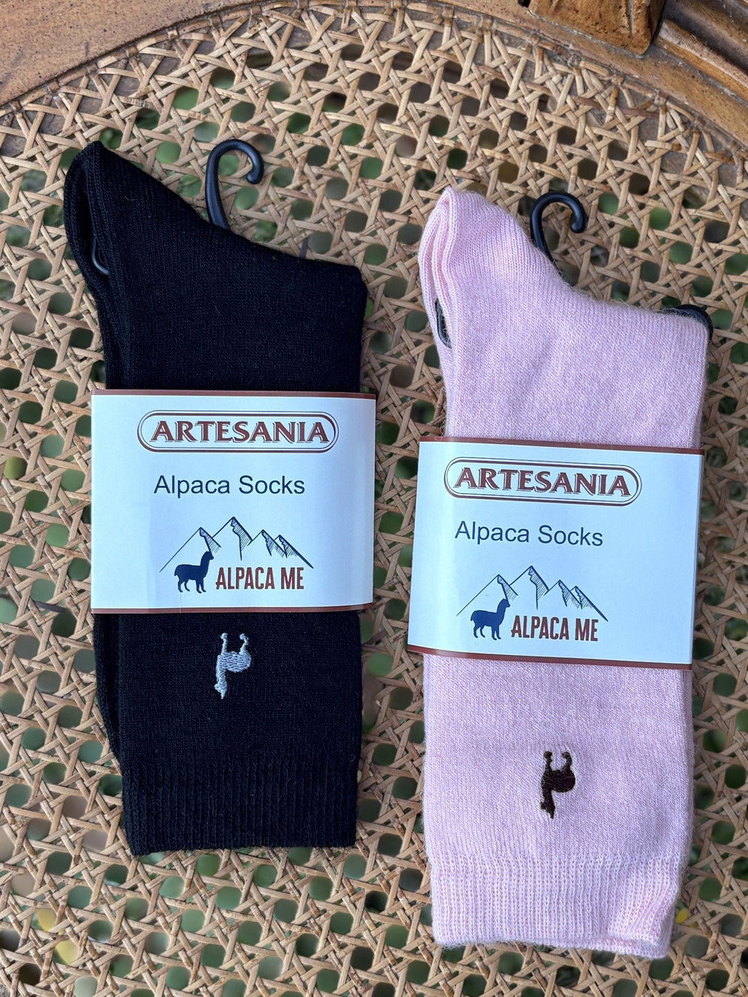 Embroidered alpaca dress socks in their bands