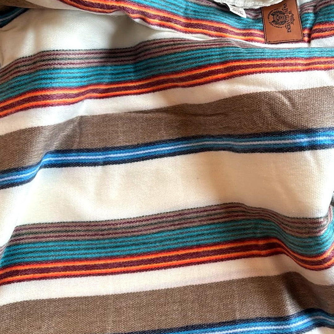 Endless Summer brushed alpaca throw blanket, cream with turquoise, sunset orange, berry and taupe stripes