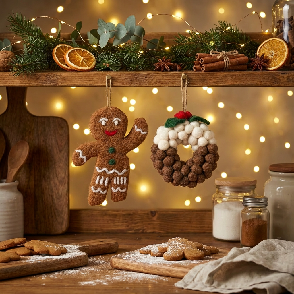 Handmade Felt Jolly Gingerbread Man Hanging Christmas Decor